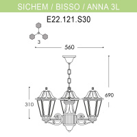 Уличный подвесной светильник Fumagalli Sichem/Anna 3L E22.120.S30.BXF1R